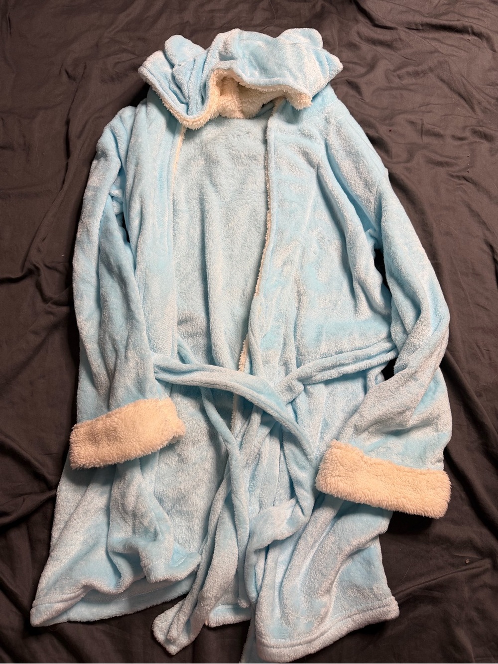 Rue21 Light Blue Plush Hooded Robe with Cream Cuffs